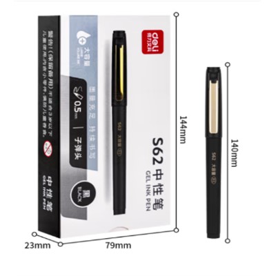 得力/deli S62 書(shū)寫(xiě)用筆類(lèi)用具 大容量拔帽中性筆簽字筆 辦公辦公筆 0.5mm子彈頭 12支/盒黑色